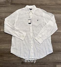 Polo Ralph Lauren Classic WHITE 100% Linen Long Sleeve Button Down Shirt