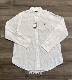 Polo Ralph Lauren Classic WHITE 100% Linen Long Sleeve Button Down Shirt