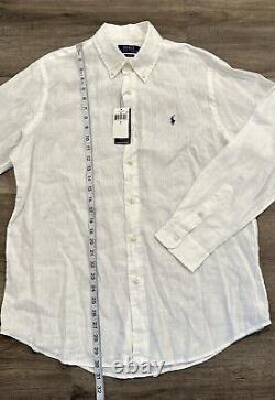 Polo Ralph Lauren Classic WHITE 100% Linen Long Sleeve Button Down Shirt