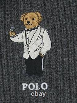 Polo Ralph Lauren Collectable Grey Teddy Bear Scarf Beanie Hat Skull Cap Set NWT