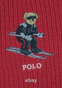 Polo Ralph Lauren Collectable Red Teddy Bear Scarf Beanie Hat Skull Cap Set NWT