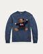 Polo Ralph Lauren Denim Blue Wool Usa Sit Down Bear Sweater