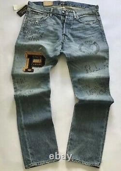 Polo Ralph Lauren Distress Varsity Preppy Big P Patchwork Skull Royal Slim Jeans