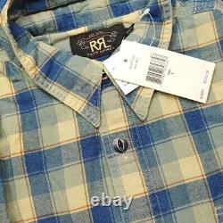 Polo Ralph Lauren Double Rl Rrl Blue Plaid Cotton Dobby Cat Eye Work Shirt $225p