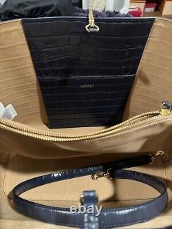 Polo Ralph Lauren Embossed Leather Marcy Blue Purse Bag Large New $495