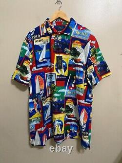 Polo Ralph Lauren Geneva Regatta Yacht Sailing Poster Mesh Polo Shirt Sz L NEW