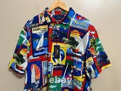 Polo Ralph Lauren Geneva Regatta Yacht Sailing Poster Mesh Polo Shirt Sz L NEW