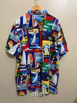 Polo Ralph Lauren Geneva Regatta Yacht Sailing Poster Mesh Polo Shirt Sz L NEW