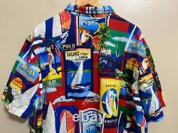 Polo Ralph Lauren Geneva Regatta Yacht Sailing Poster Mesh Polo Shirt Sz L NEW