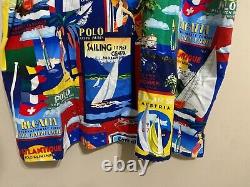 Polo Ralph Lauren Geneva Regatta Yacht Sailing Poster Mesh Polo Shirt Sz L NEW
