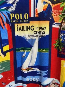 Polo Ralph Lauren Geneva Regatta Yacht Sailing Poster Mesh Polo Shirt Sz L NEW