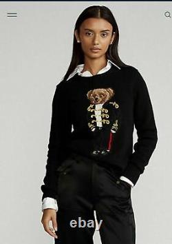 Polo Ralph Lauren Holiday Bear Black Wool Cashmere Sweater Womens MSRP $398 sz M