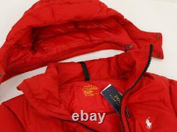 Polo Ralph Lauren Hooded Down Puffer Jacket with Emblem Patch Back Red