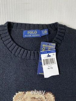 Polo Ralph Lauren Hot Chocolate Cocoa Bear Knit Crewneck Sweater Black Mens XL