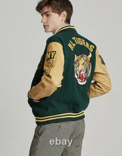 Polo Ralph Lauren Large Letterman Varsity Jacket Leather RRL Rugby Green Tiger