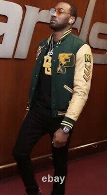 Polo Ralph Lauren Large Letterman Varsity Jacket Leather RRL Rugby Green Tiger