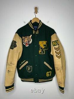 Polo Ralph Lauren Large Letterman Varsity Jacket Leather RRL Rugby Green Tiger