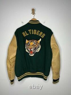 Polo Ralph Lauren Large Letterman Varsity Jacket Leather RRL Rugby Green Tiger