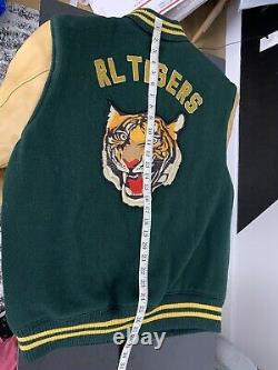 Polo Ralph Lauren Large Letterman Varsity Jacket Leather RRL Rugby Green Tiger