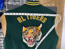 Polo Ralph Lauren Large Letterman Varsity Jacket Leather RRL Rugby Green Tiger