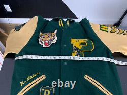 Polo Ralph Lauren Large Letterman Varsity Jacket Leather RRL Rugby Green Tiger