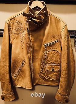 Polo Ralph Lauren Leather Riders New York Moto Jacket Tan Color Rare Size XL