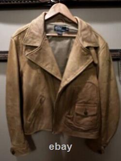 Polo Ralph Lauren Leather Riders New York Moto Jacket Tan Color Rare Size XL