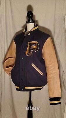 Polo Ralph Lauren Leather and Wool Blend Letterman Varsity Jacket Navy L $798