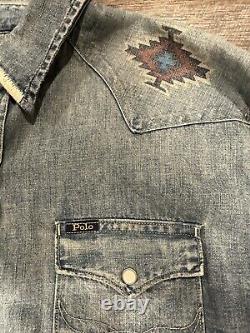 Polo Ralph Lauren Limited Edition Indigo Rodeo Western Shirt Pearl Buttons XXL