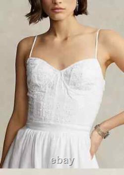 Polo Ralph Lauren Linen Top White Crochet Eyelet Peasant Cropped Bustier NEW NWT