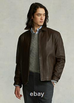 Polo Ralph Lauren Maxwell Lambskin Leather Jacket in Bison Brown-Medium