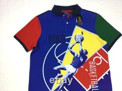 Polo Ralph Lauren Men Color-Block Classic Fit Basketball Graphic Mesh Polo Shirt