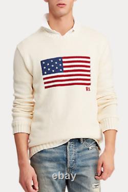 Polo Ralph Lauren Men's American Flag Cotton Sweater Cream Small NWT Free Ship