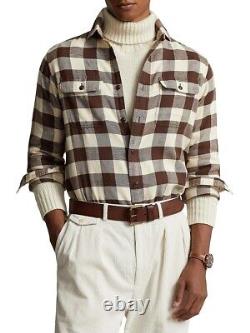 Polo Ralph Lauren Men's Checked Button-Front Shirt Medium Winter Cream Brown