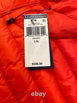Polo Ralph Lauren Men's Down Full Zip Packable Hood Jacket Orange Size L NWT