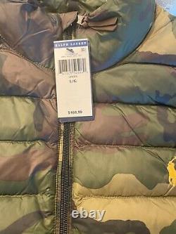 Polo Ralph Lauren Men's Down Pony Full Zip Packable Vest Green Camo Sz L NWT