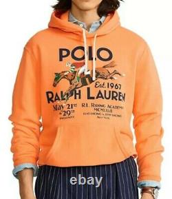 Polo Ralph Lauren Men's Fleece Graphic Pullover Hoodie, Orange Multi, Size L