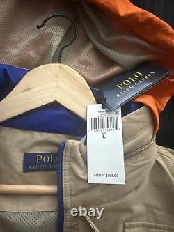 Polo Ralph Lauren Men's Khaki/Royal Water-Repellent Utility Hooded Vest Sz L