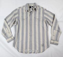 Polo Ralph Lauren Men's Large (L) Gray Beige Stripe Pearl Snap Western Shirt NWT