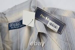 Polo Ralph Lauren Men's Large (L) Gray Beige Stripe Pearl Snap Western Shirt NWT