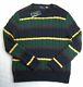 Polo Ralph Lauren Men's Navy Multi Striped Cable Knit Cotton Pullover Sweater Xl
