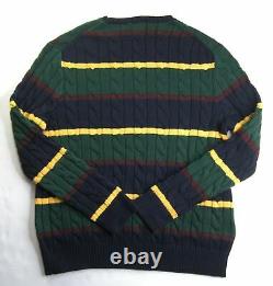 Polo Ralph Lauren Men's Navy Multi Striped Cable Knit Cotton Pullover Sweater XL