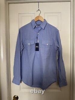 Polo Ralph Lauren Men's Small Classic Fit Half-Button Dobby Shirt Light Blue NEW