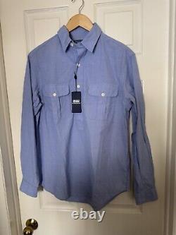 Polo Ralph Lauren Men's Small Classic Fit Half-Button Dobby Shirt Light Blue NEW