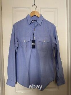 Polo Ralph Lauren Men's Small Classic Fit Half-Button Dobby Shirt Light Blue NEW