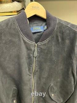 Polo Ralph Lauren Men's Suede Bomber Jacket Collection Navy Size XL