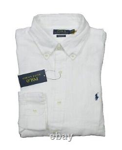 Polo Ralph Lauren Men's White Linen Classic Fit Long Sleeve Button Down Shirt