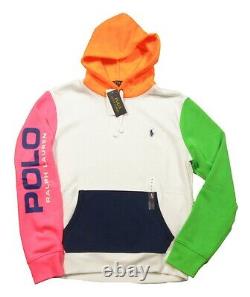 Polo Ralph Lauren Men's White Multi Colorblock Fleece Pullover Hoodie