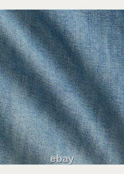 Polo Ralph Lauren Mens Distressed Denim Patchwork Western Button Down Shirt NWT