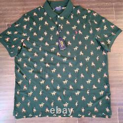 Polo Ralph Lauren Mens Green All Over Pony Race Mesh Knit Polo Shirt XXL/ 2XL